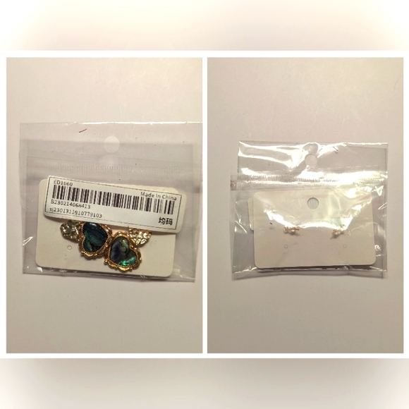 Heart Drop Shell Earrings Gold Tone Setting - Picture 7 of 7